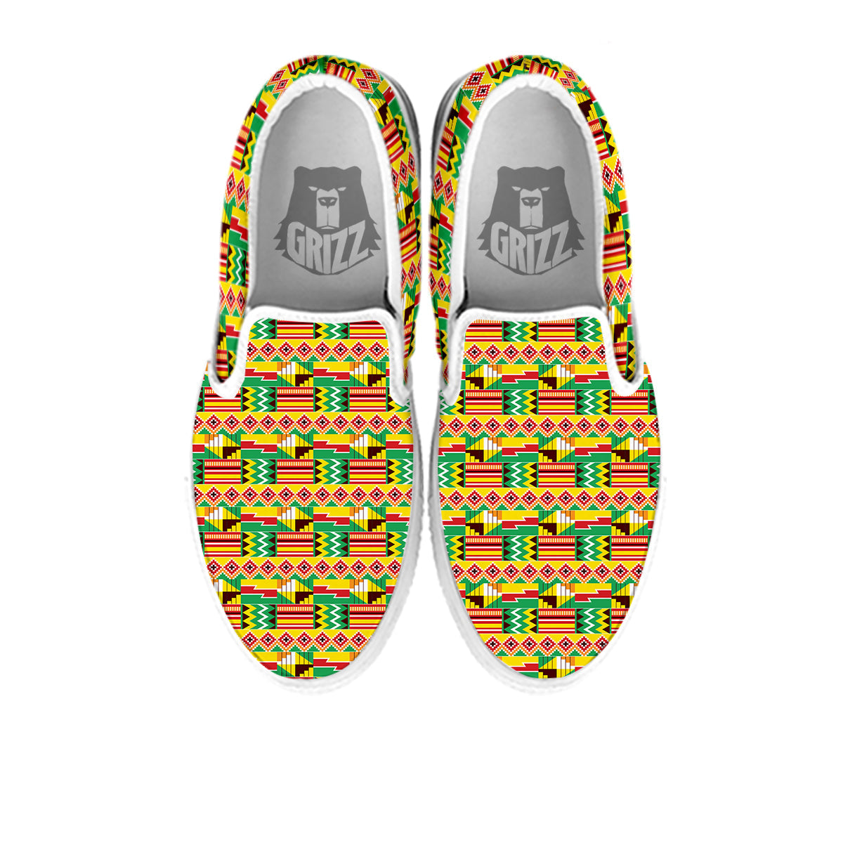 Kente Ashanti Print Pattern White Slip On Shoes-grizzshop