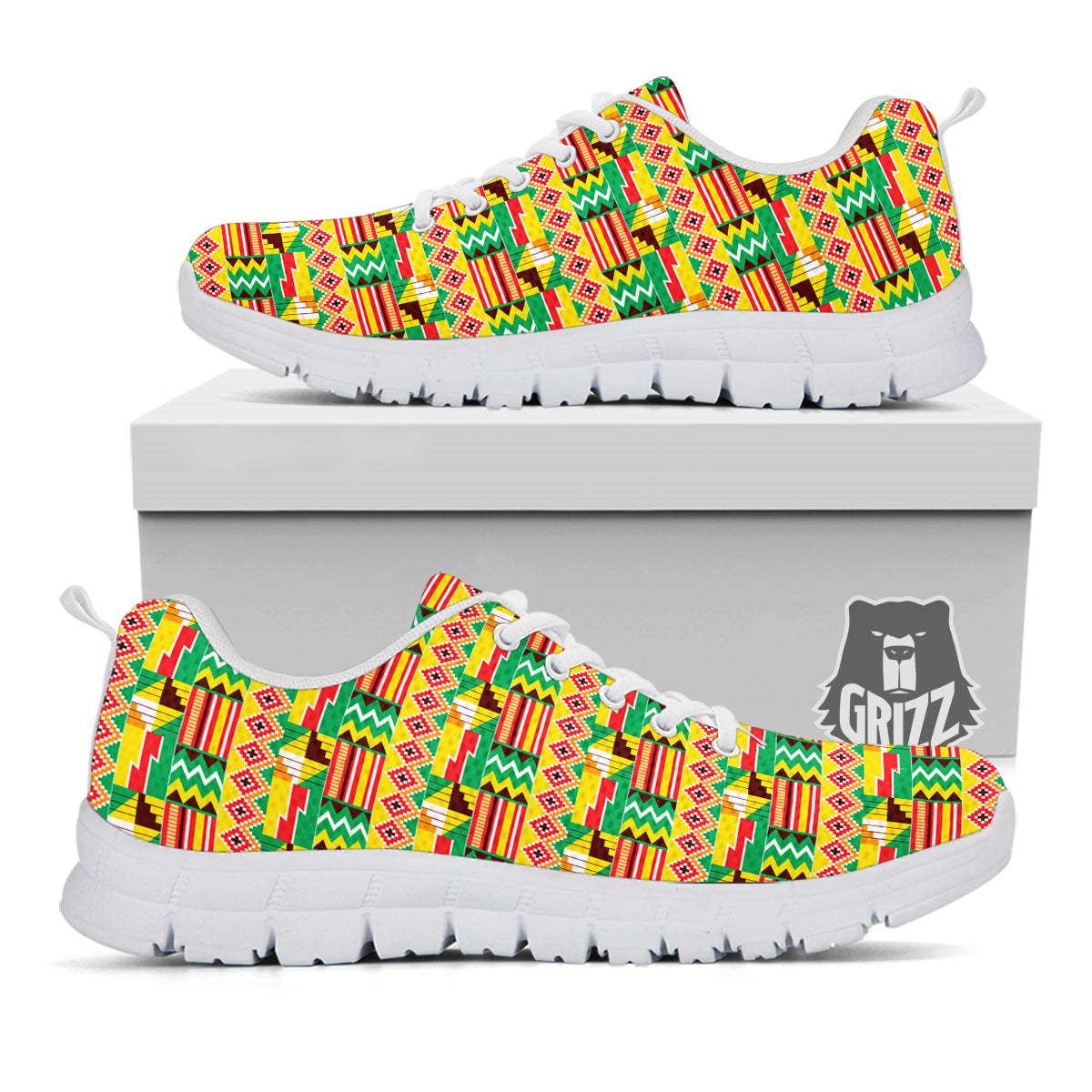 Kente Ashanti Print Pattern White Sneaker-grizzshop