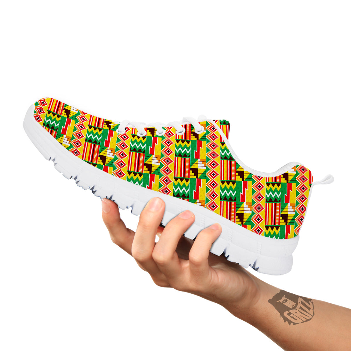 Kente Ashanti Print Pattern White Sneaker-grizzshop