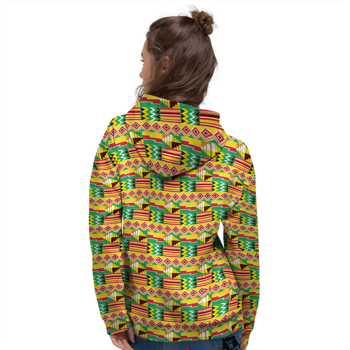Kente Ashanti Print Pattern Women's Hoodie-grizzshop
