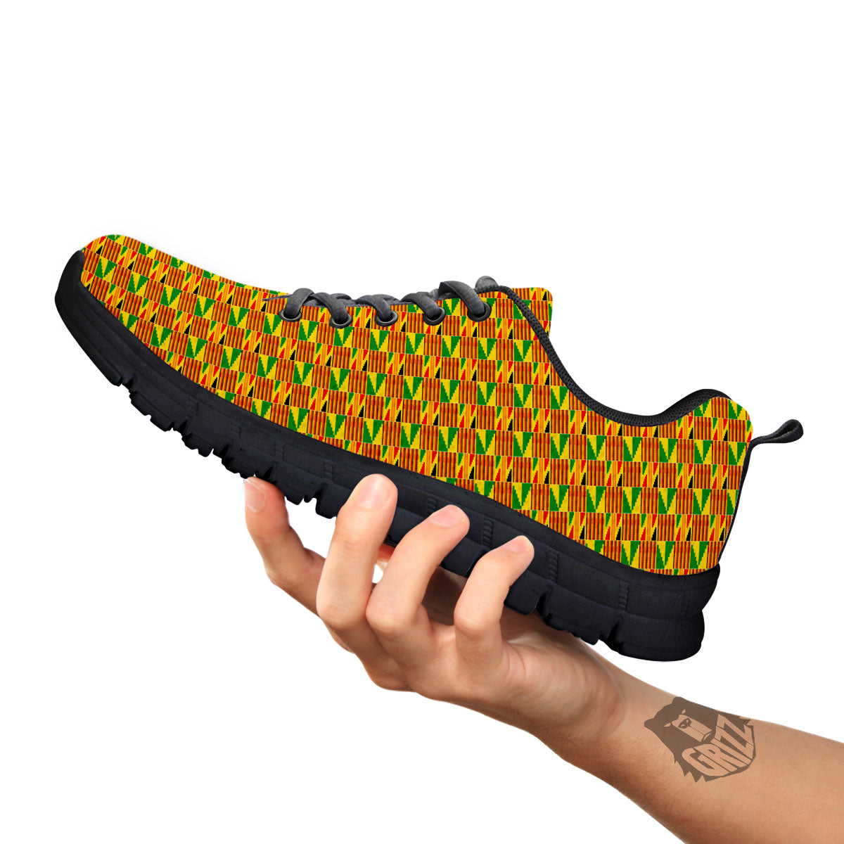 Kente Bonwire Print Pattern Black Sneaker-grizzshop