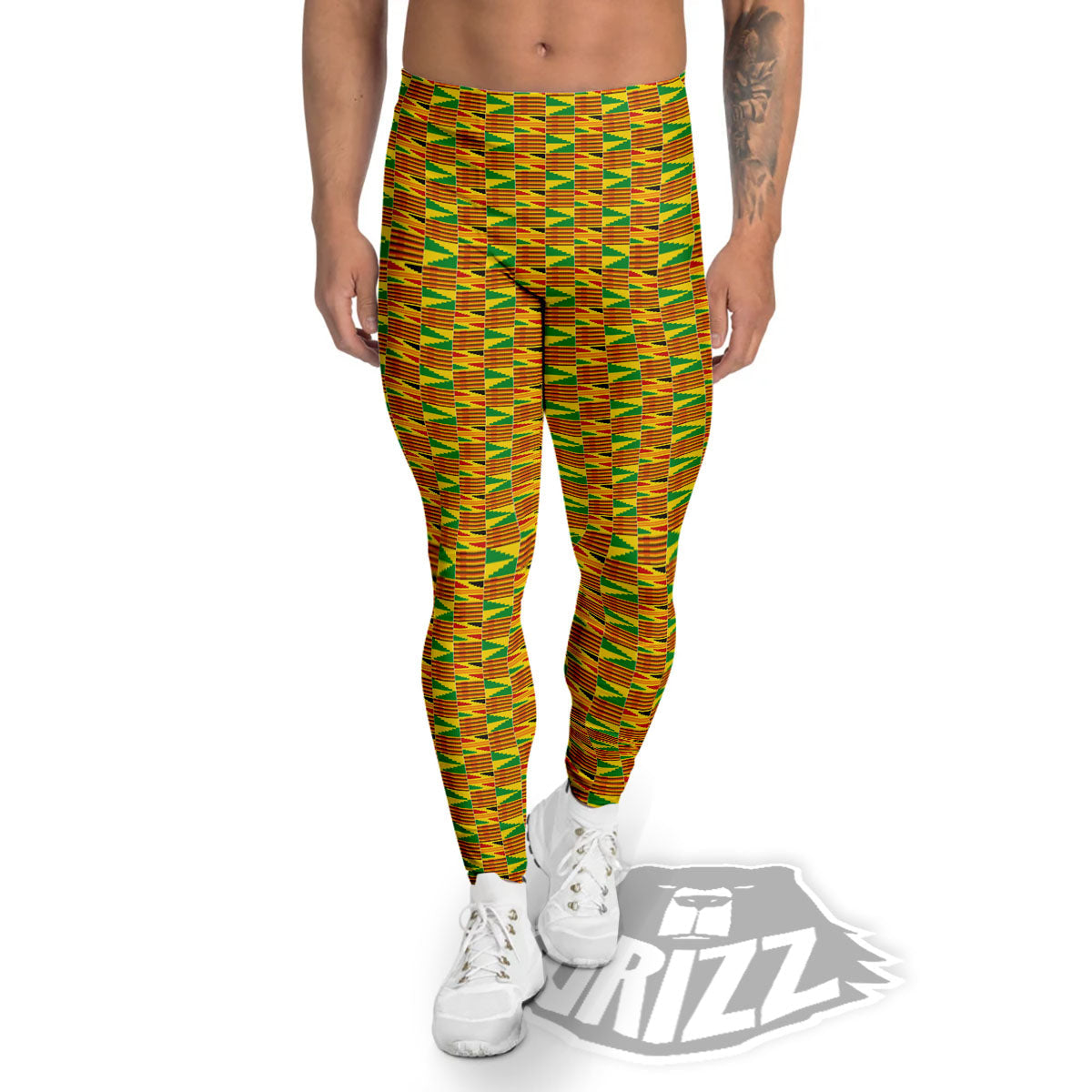 Kente Bonwire Print Pattern Men's Leggings-grizzshop