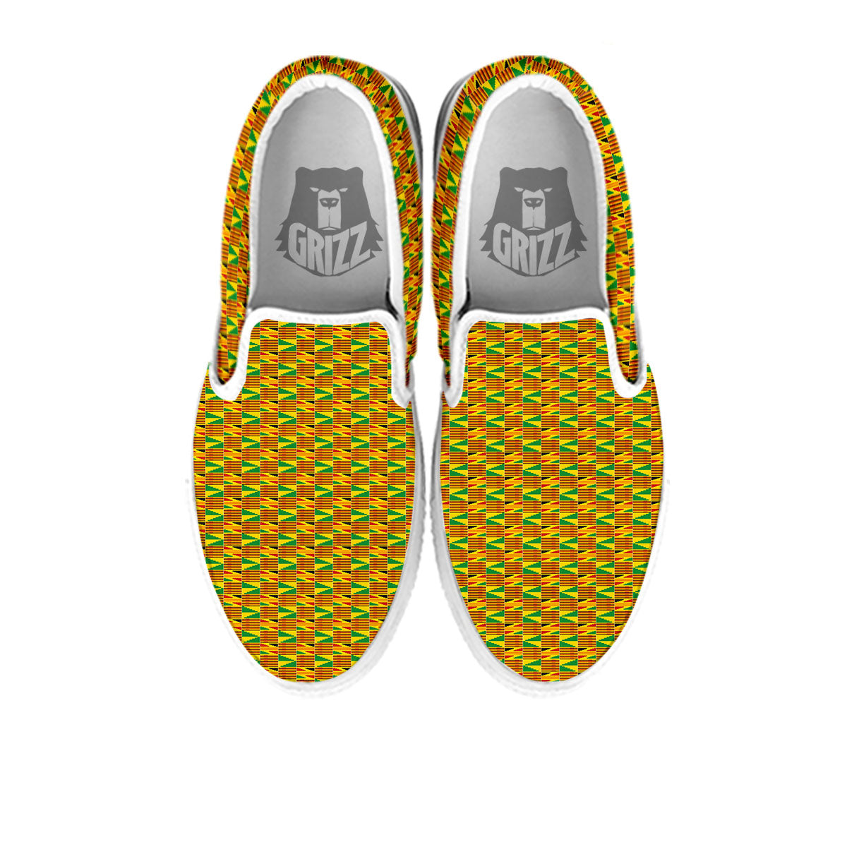 Kente Bonwire Print Pattern White Slip On Shoes-grizzshop
