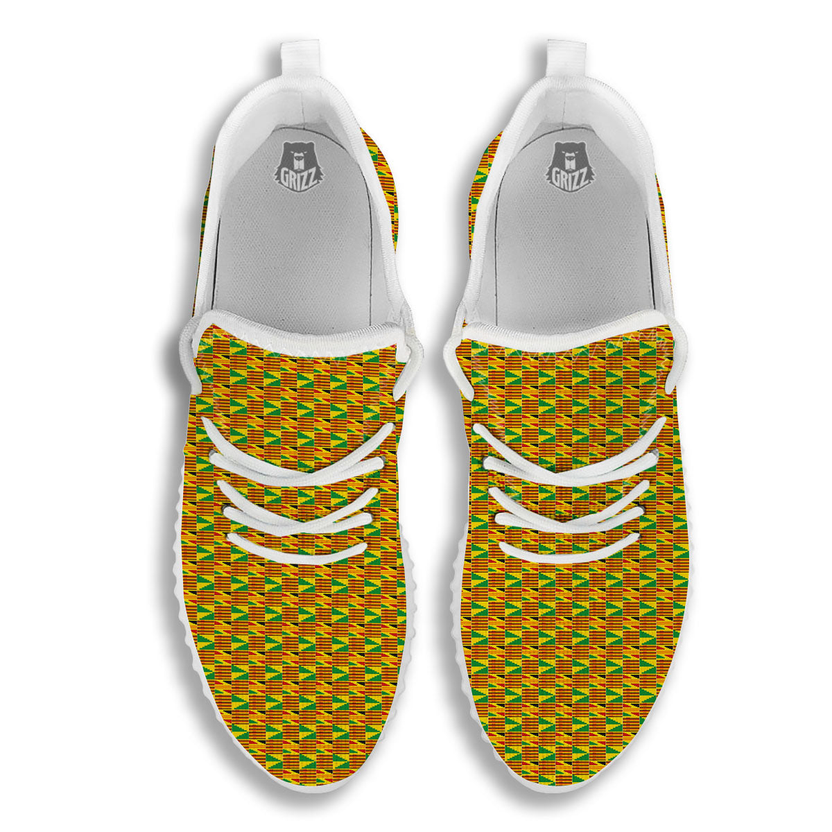 Kente Bonwire Print Pattern White Walking Shoes-grizzshop