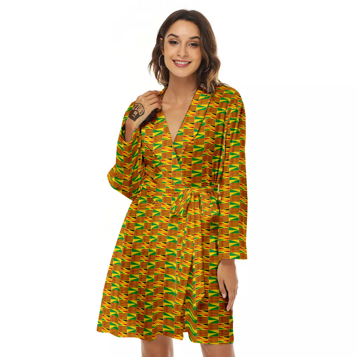 Kente Bonwire Print Pattern Women's Robe-grizzshop