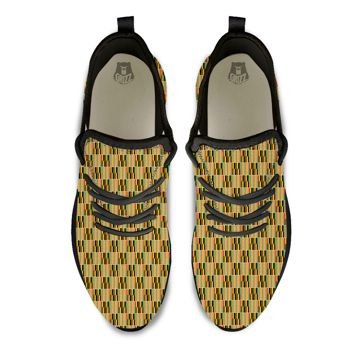 Kente Ethnic Print Pattern Black Athletic Shoes-grizzshop