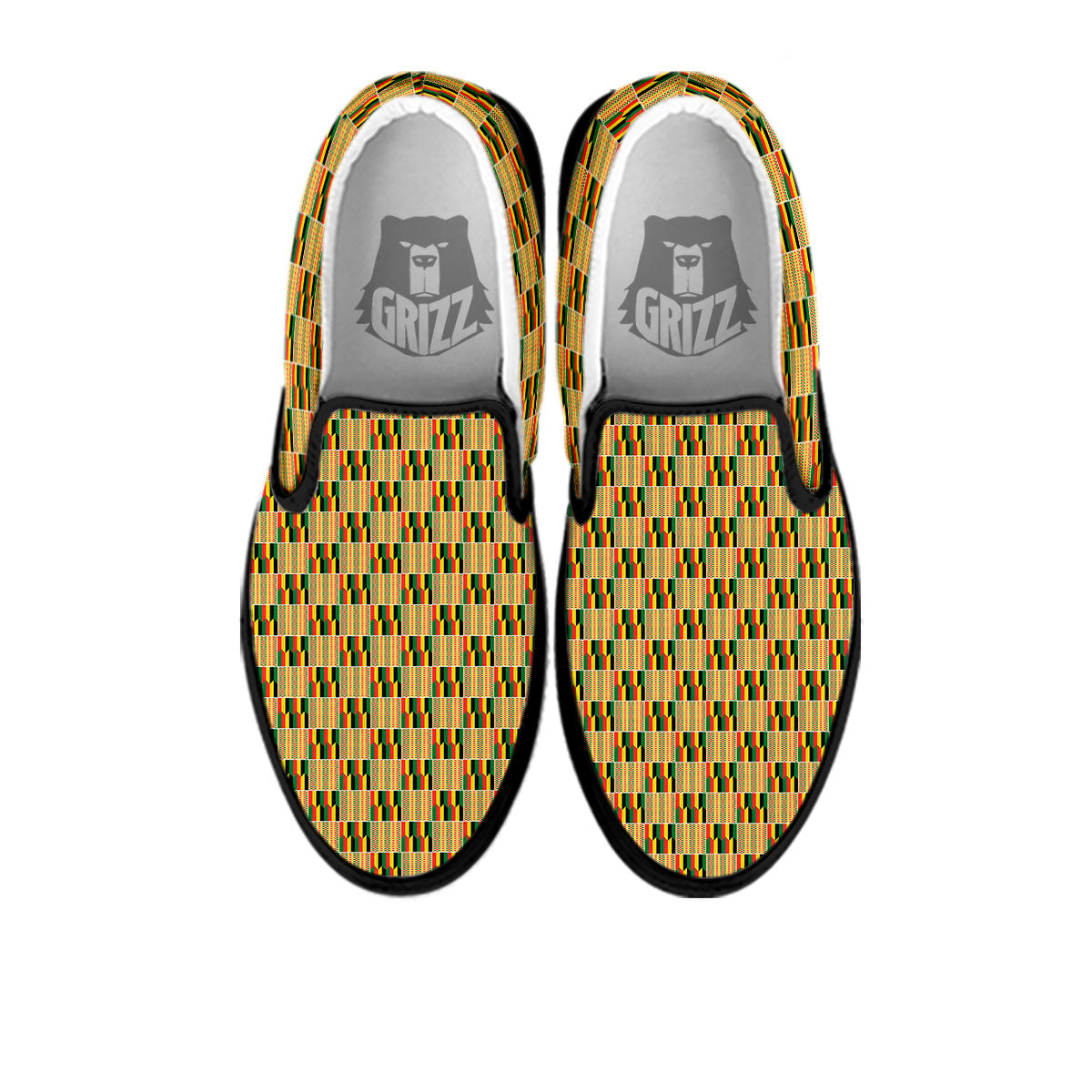 Kente Ethnic Print Pattern Black Slip On Shoes-grizzshop
