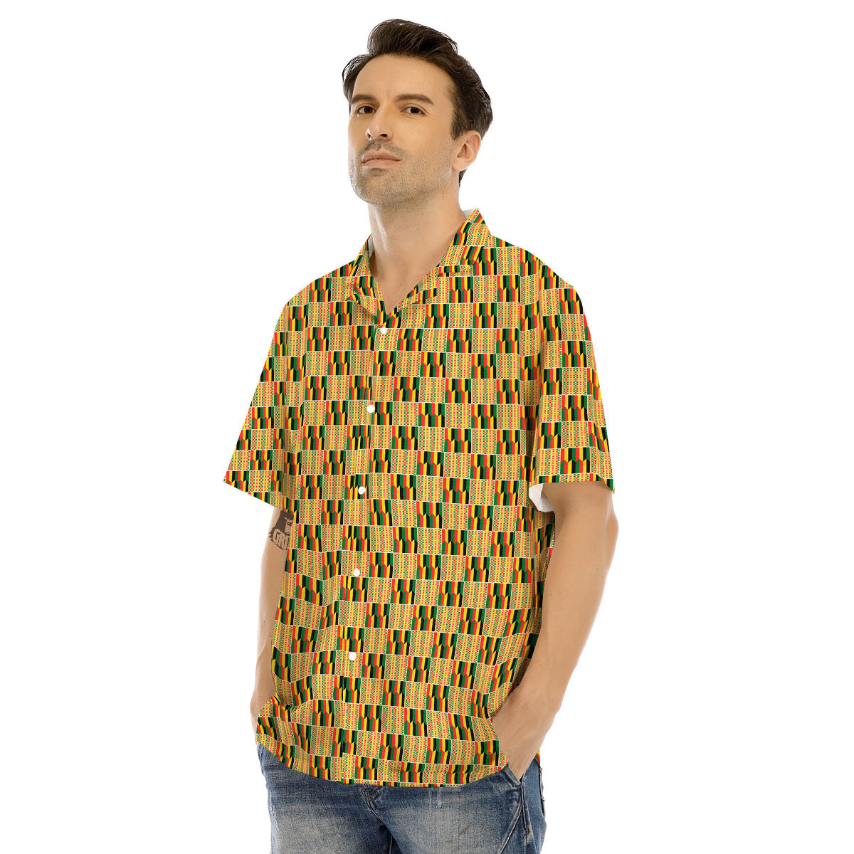 Kente Ethnic Print Pattern Men's Hawaiian Shirt-grizzshop