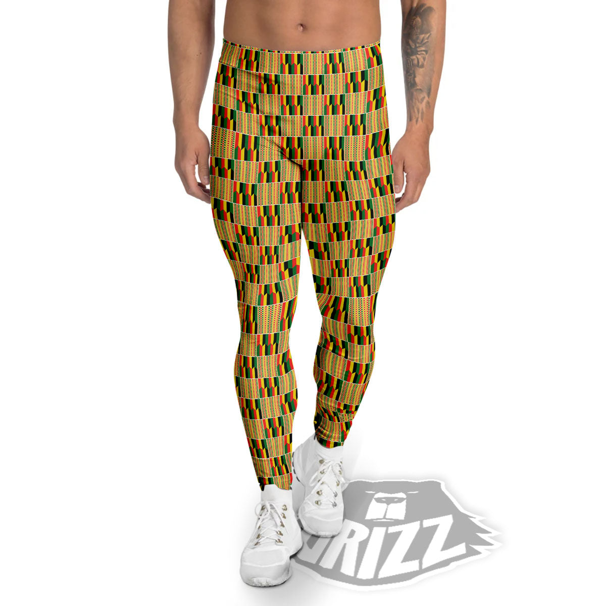 Kente Ethnic Print Pattern Men's Leggings-grizzshop