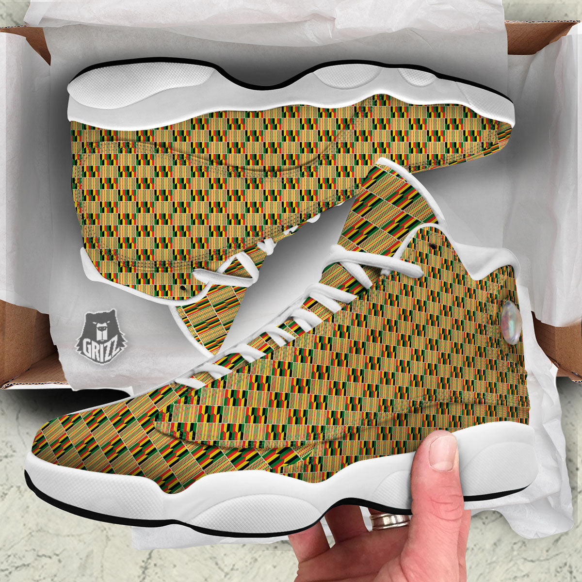 Kente Ethnic Print Pattern White Basketball Shoes-grizzshop