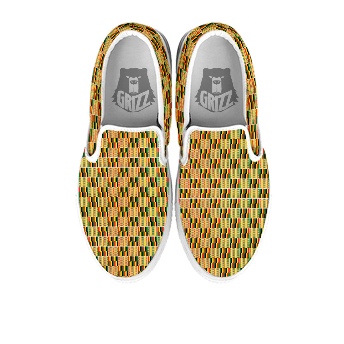 Kente Ethnic Print Pattern White Slip On Shoes-grizzshop