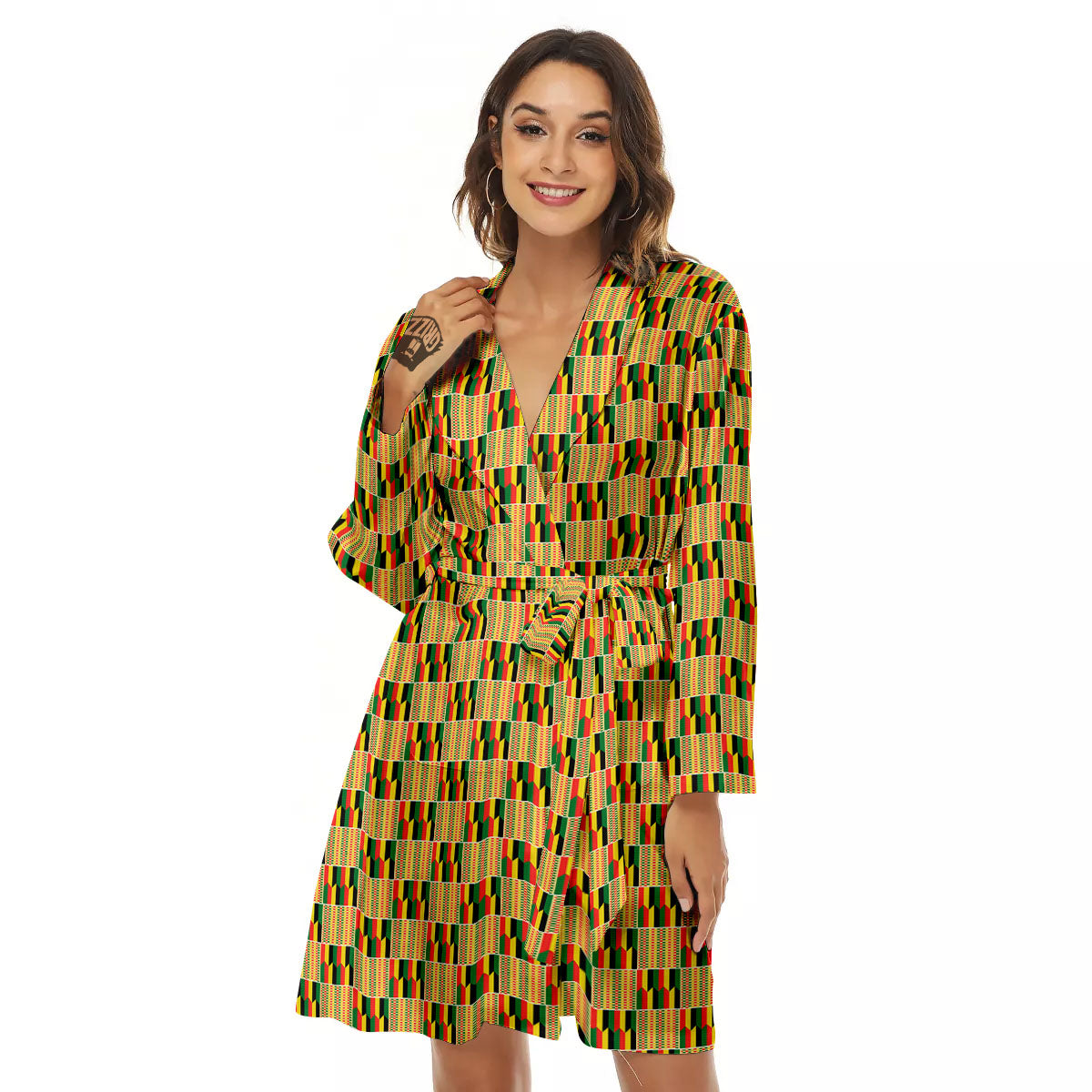 Kente Ethnic Print Pattern Women's Robe-grizzshop