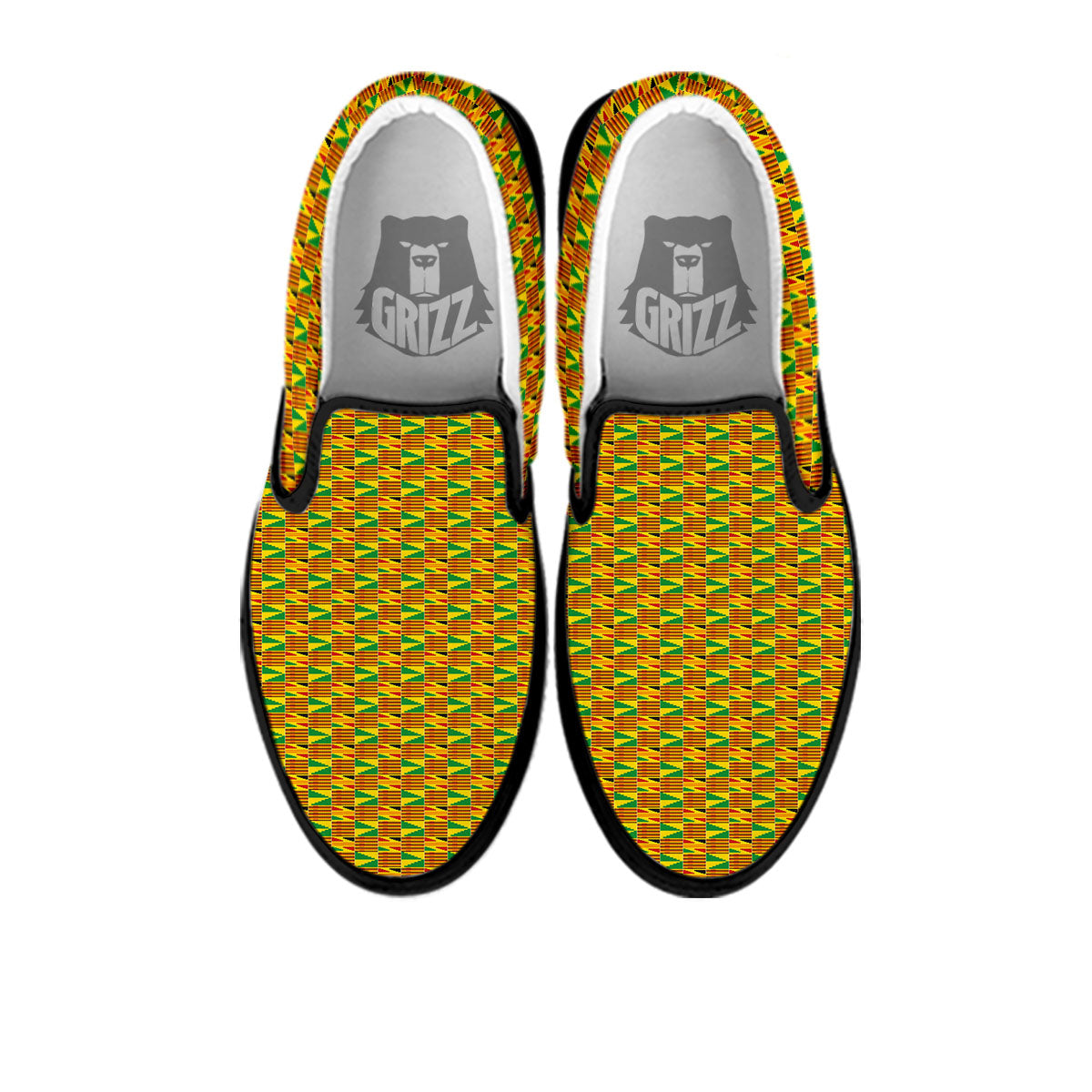 Kente Ghana Print Pattern Black Slip On Shoes-grizzshop