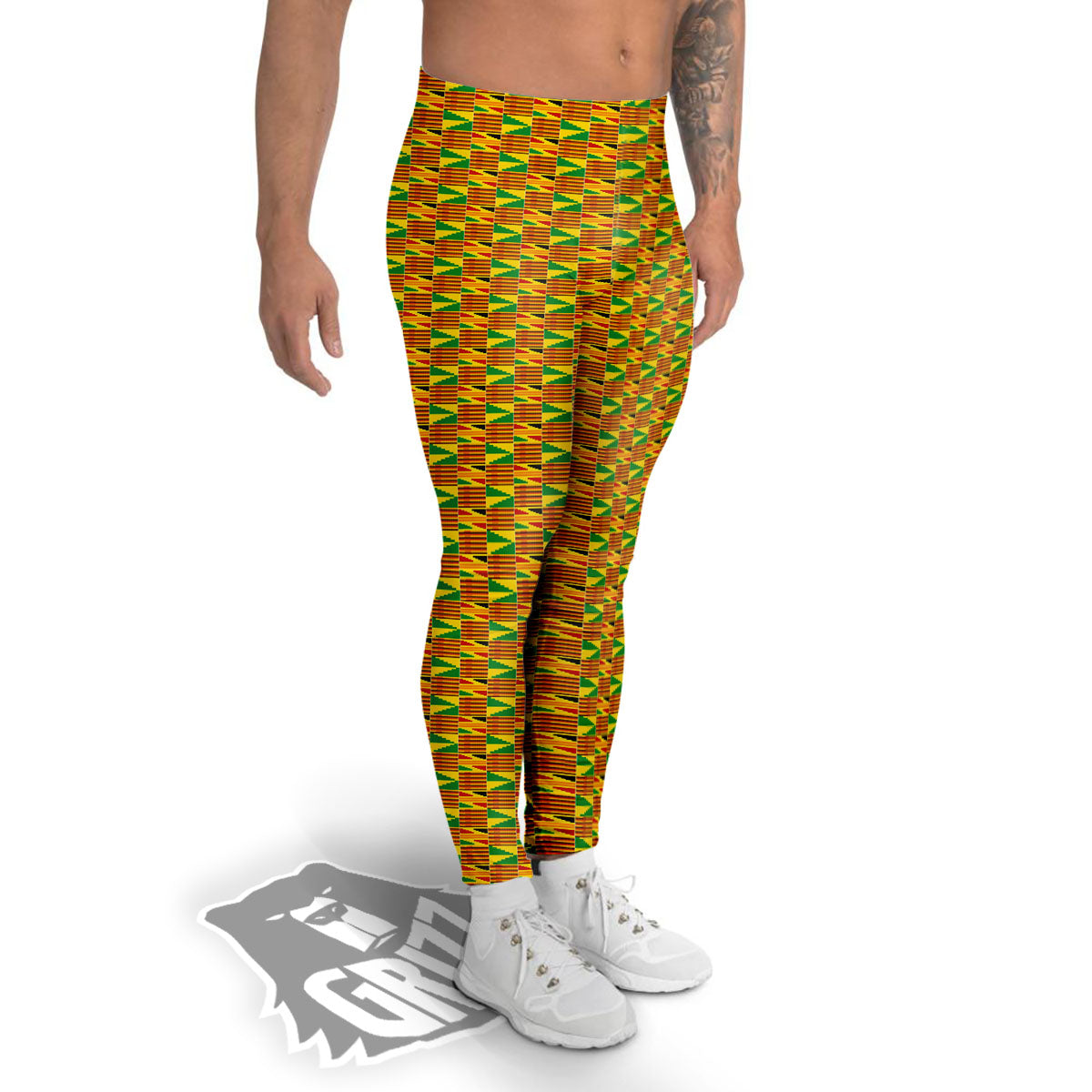 Kente Ghana Print Pattern Men's Leggings-grizzshop