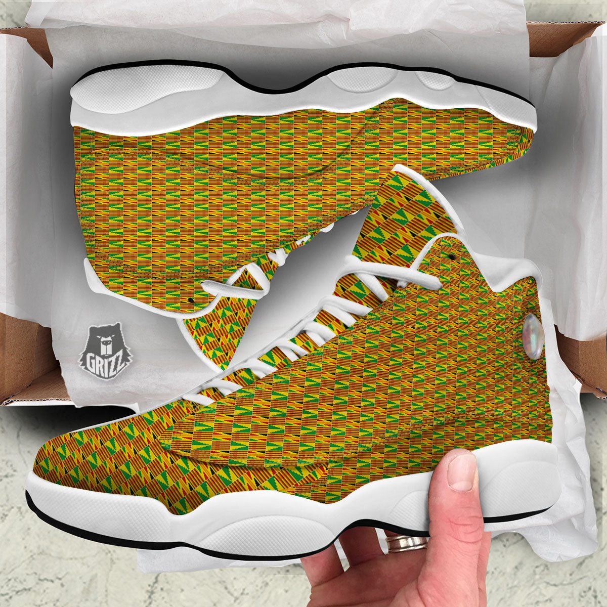 Kente Ghana Print Pattern White Basketball Shoes-grizzshop