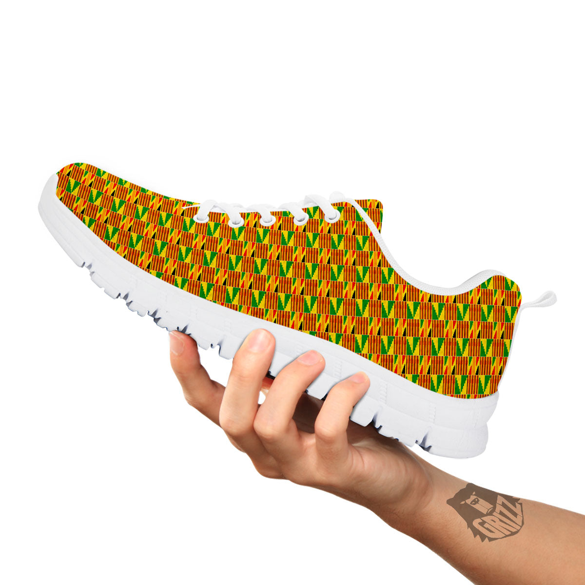 Kente Ghana Print Pattern White Sneaker-grizzshop