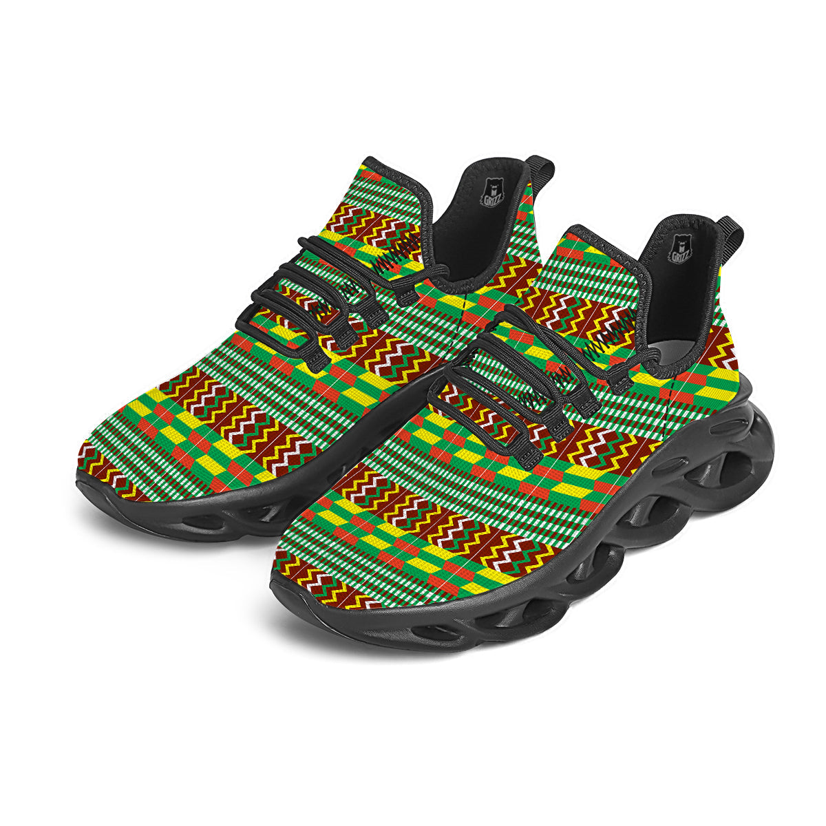 Kente Tribal West African Print Pattern Black Running Shoes-grizzshop