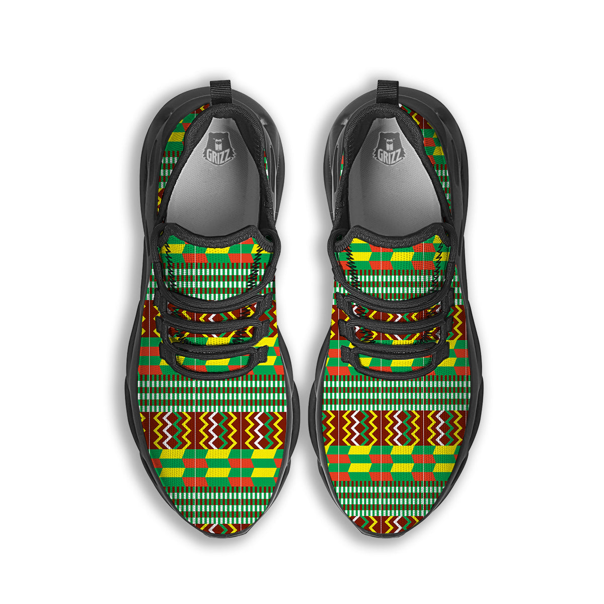 Kente Tribal West African Print Pattern Black Running Shoes-grizzshop