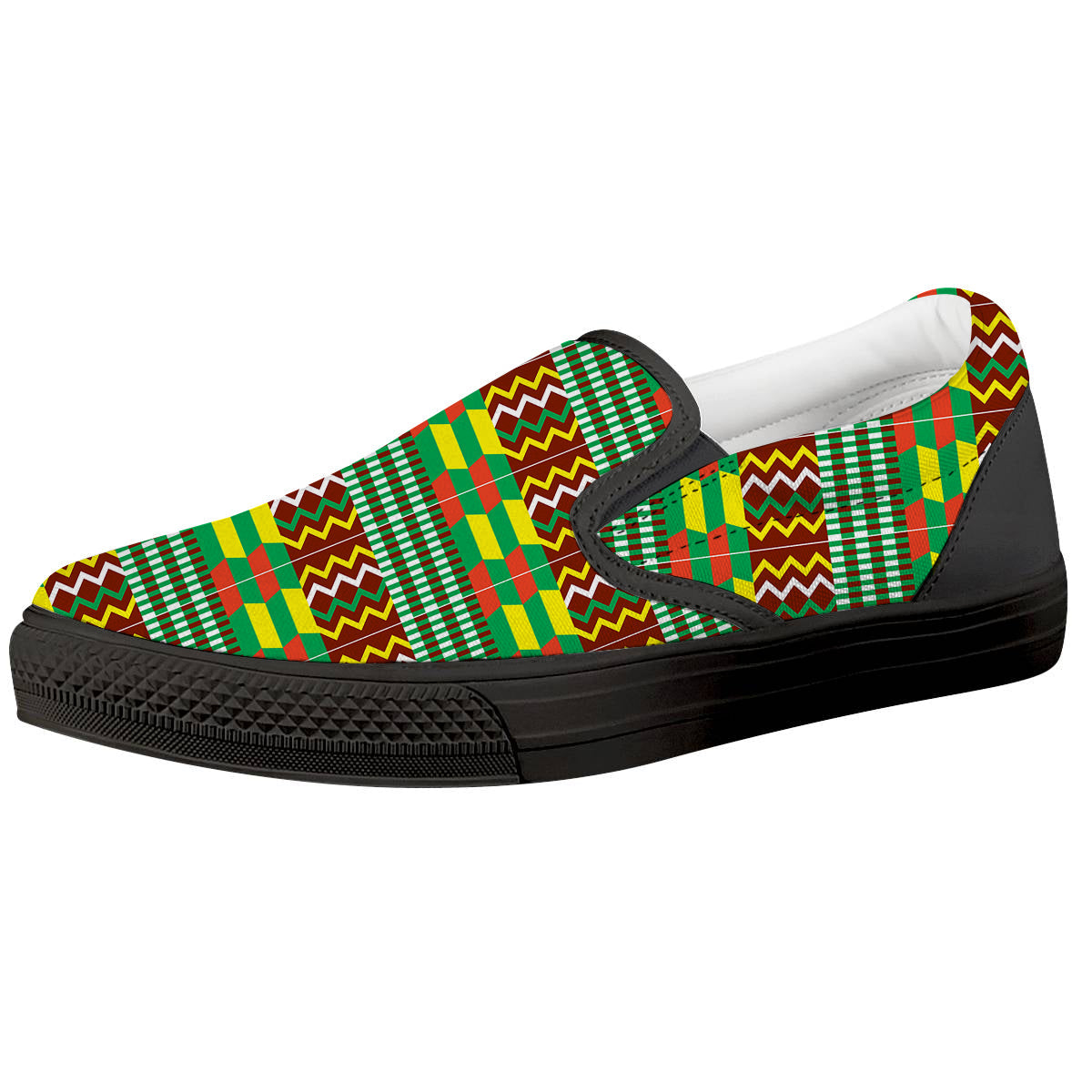 Kente Tribal West African Print Pattern Black Slip On Shoes-grizzshop