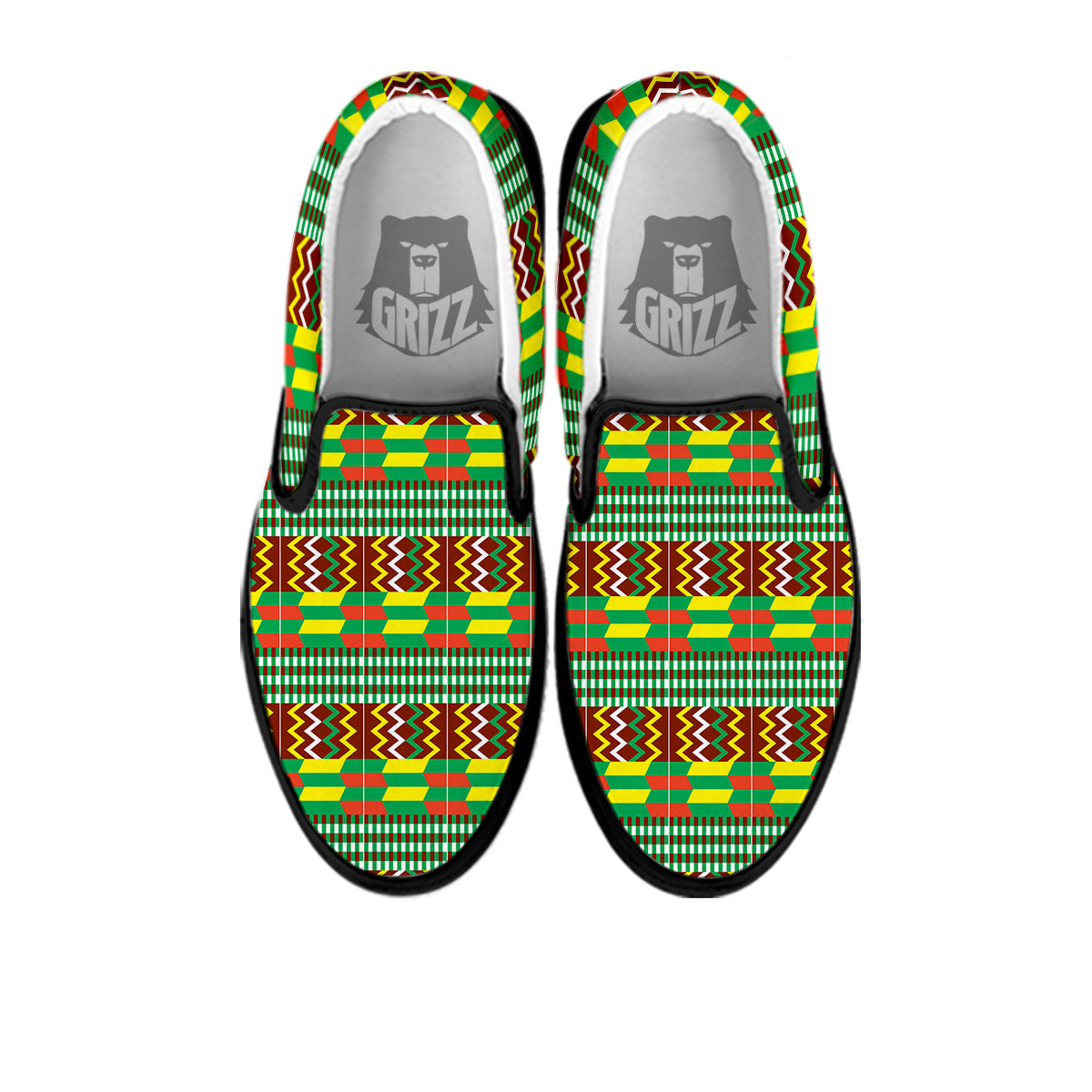 Kente Tribal West African Print Pattern Black Slip On Shoes-grizzshop