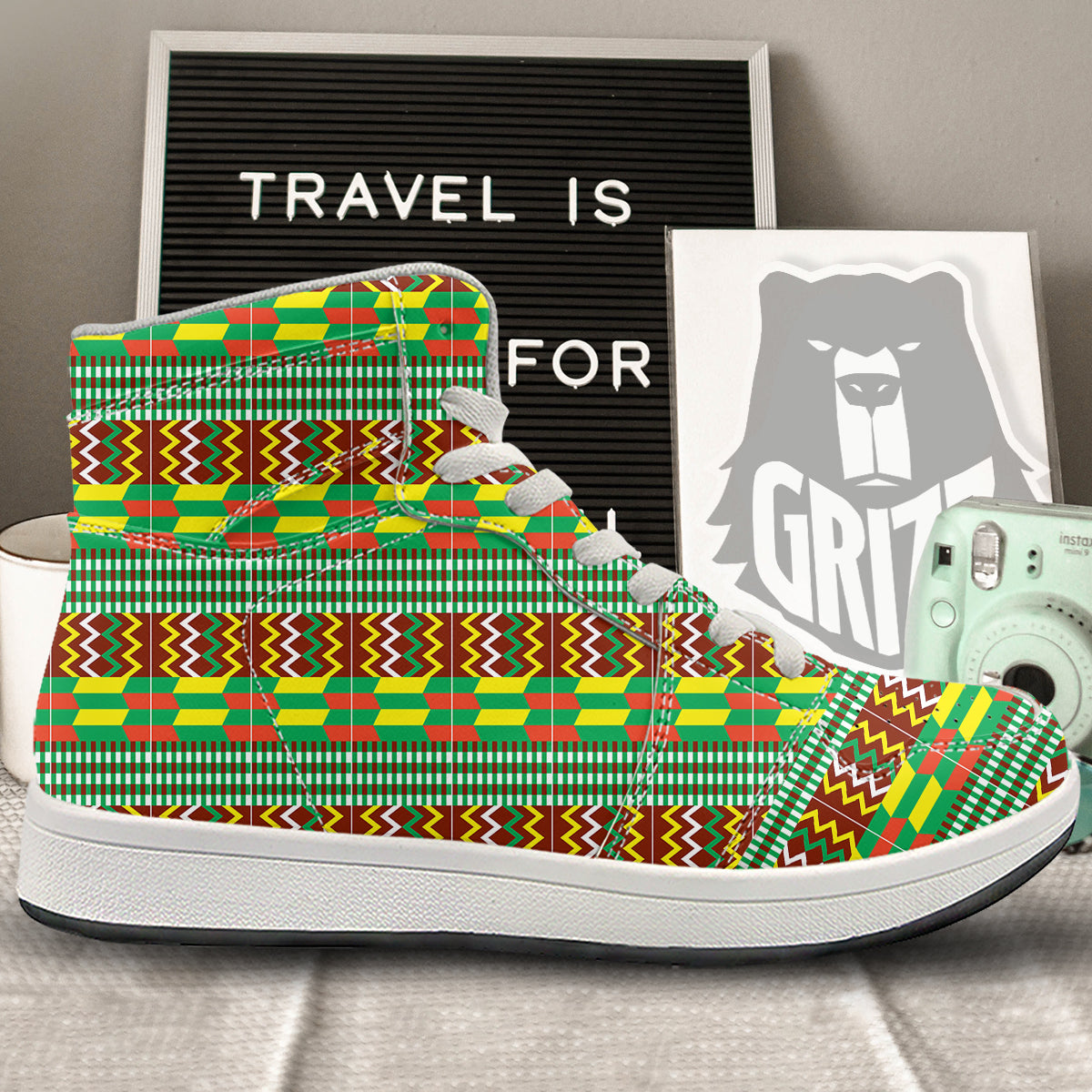Kente Tribal West African Print Pattern High Top Sneakers-grizzshop