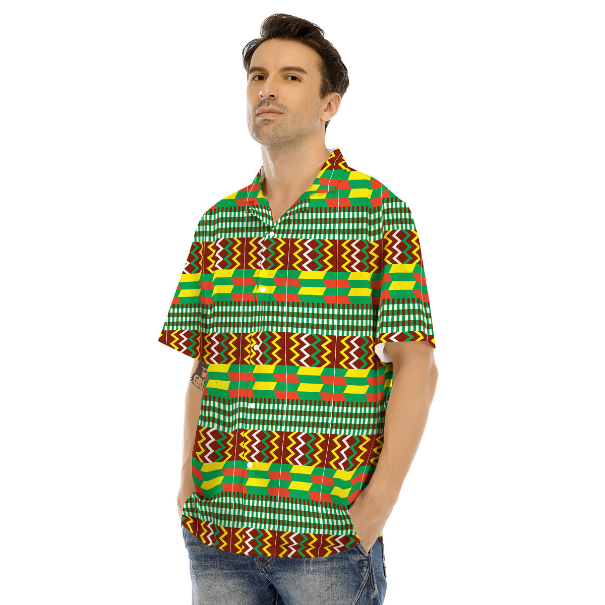 Kente Tribal West African Print Pattern Men's Hawaiian Shirt-grizzshop