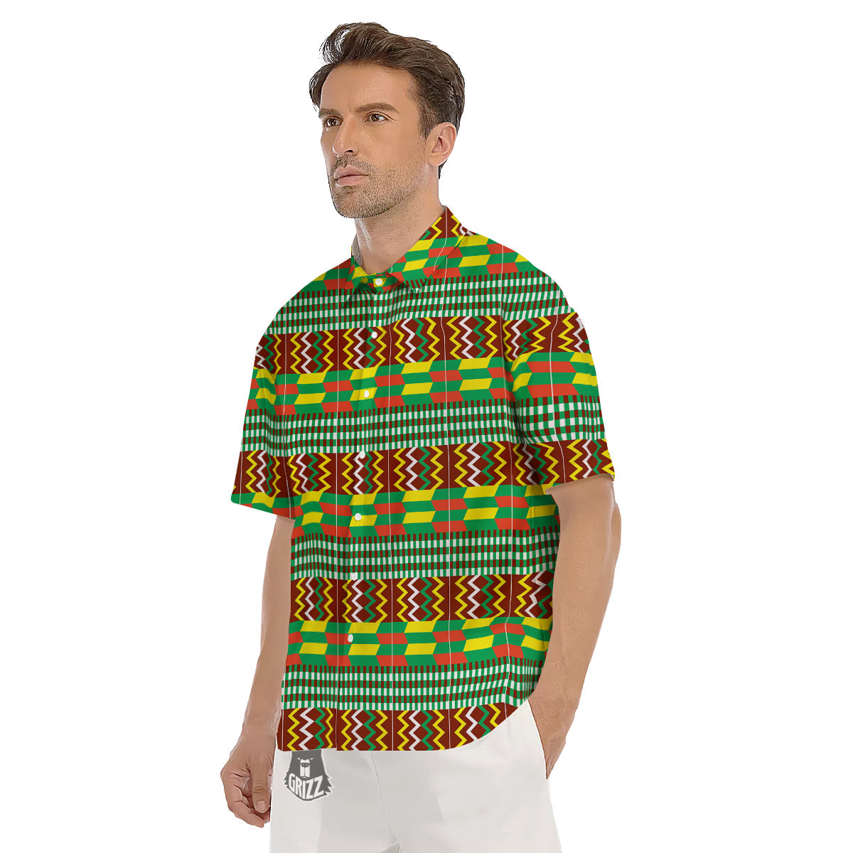 Kente Tribal West African Print Pattern Men's Short Sleeve Shirts-grizzshop