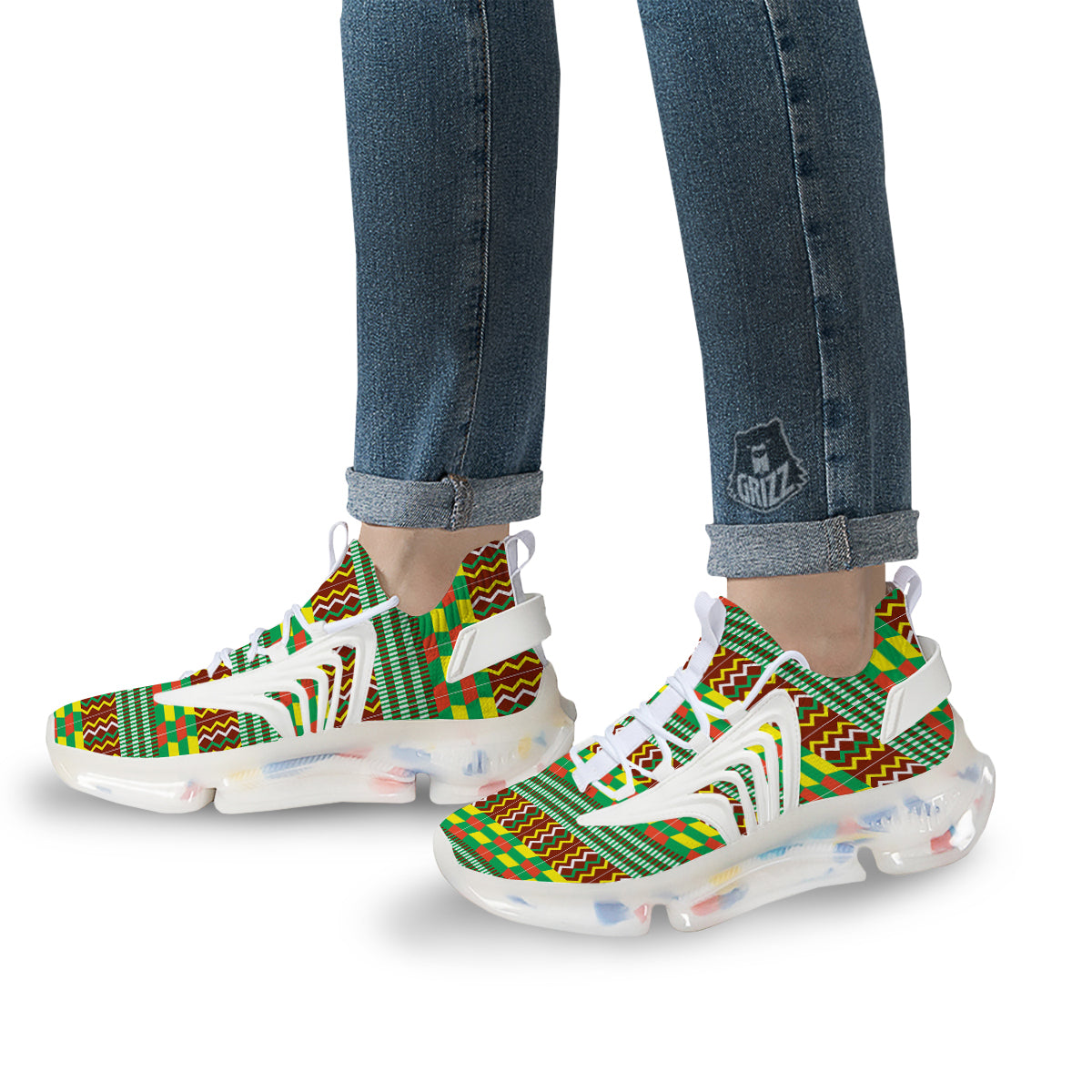 Kente Tribal West African Print Pattern White Gym Shoes-grizzshop
