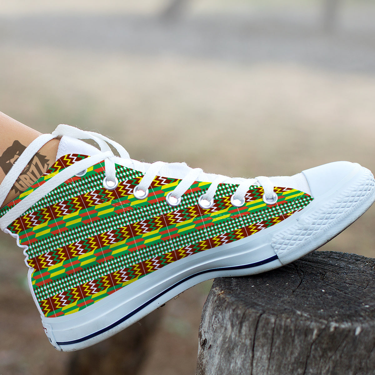 Kente Tribal West African Print Pattern White High Top Shoes-grizzshop