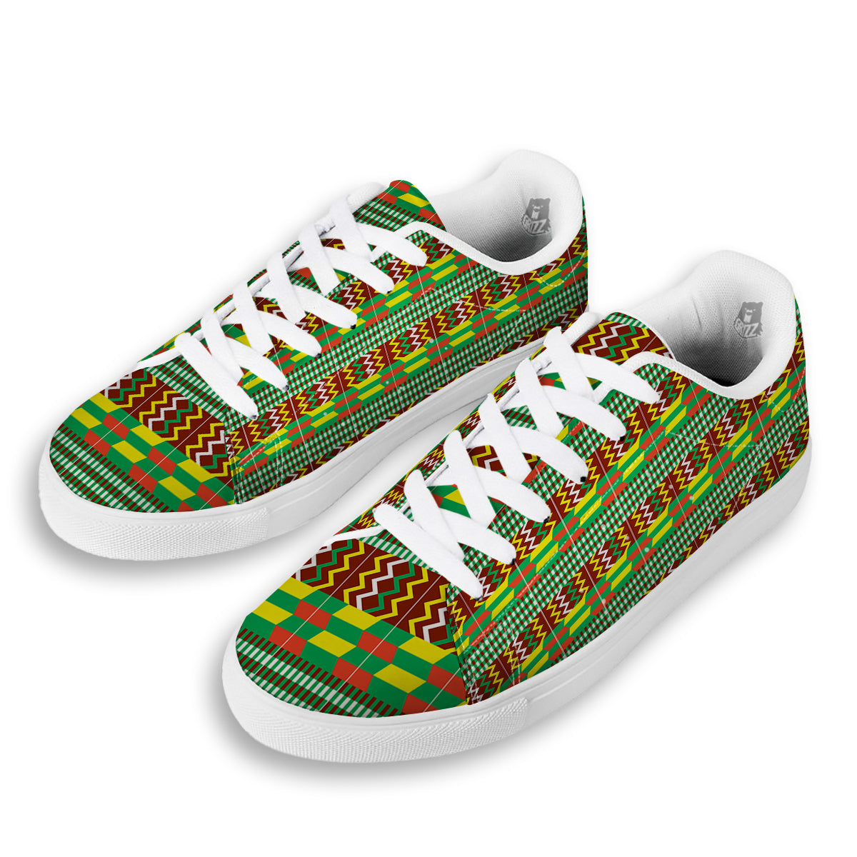 Kente Tribal West African Print Pattern White Low Top Sneakers-grizzshop