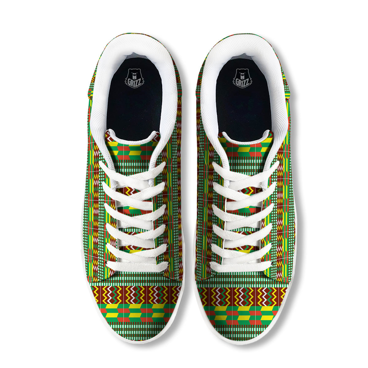 Kente Tribal West African Print Pattern White Low Top Sneakers-grizzshop