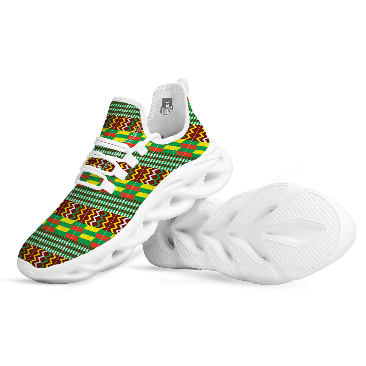 Kente Tribal West African Print Pattern White Running Shoes-grizzshop