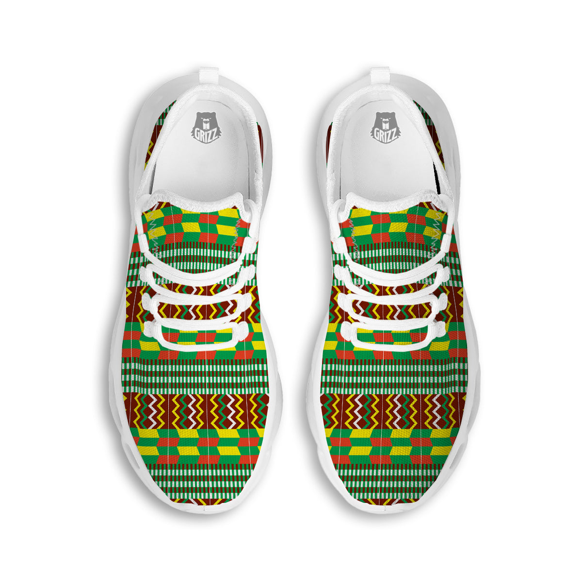 Kente Tribal West African Print Pattern White Running Shoes-grizzshop