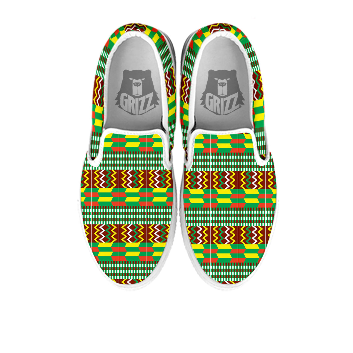Kente Tribal West African Print Pattern White Slip On Shoes-grizzshop