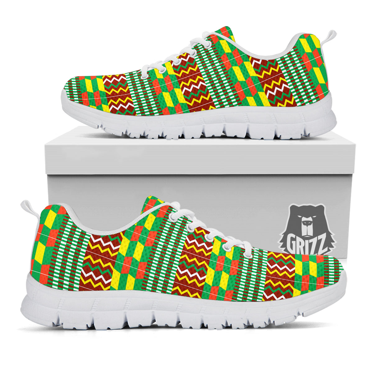 Kente Tribal West African Print Pattern White Sneaker-grizzshop