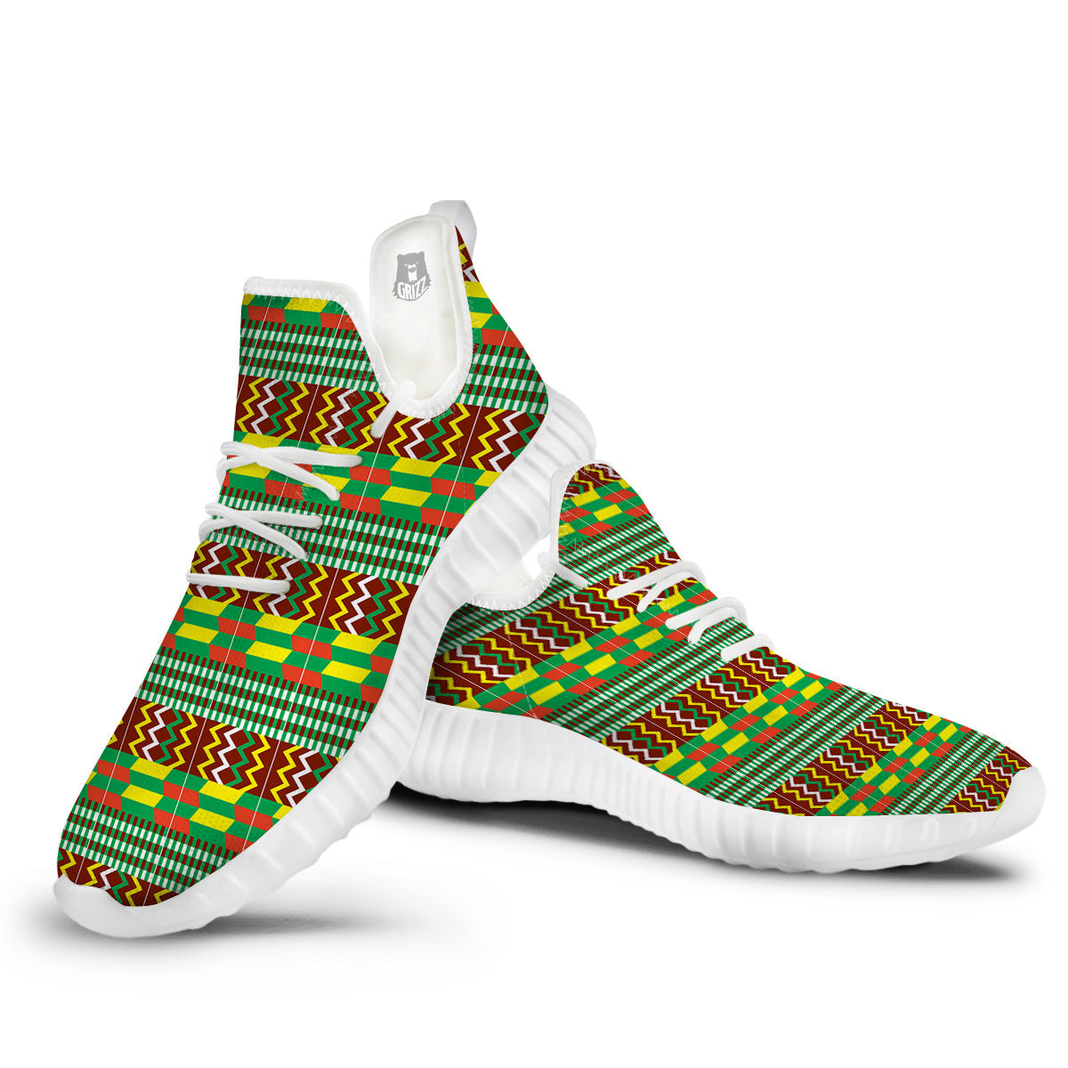 Kente Tribal West African Print Pattern White Walking Shoes-grizzshop