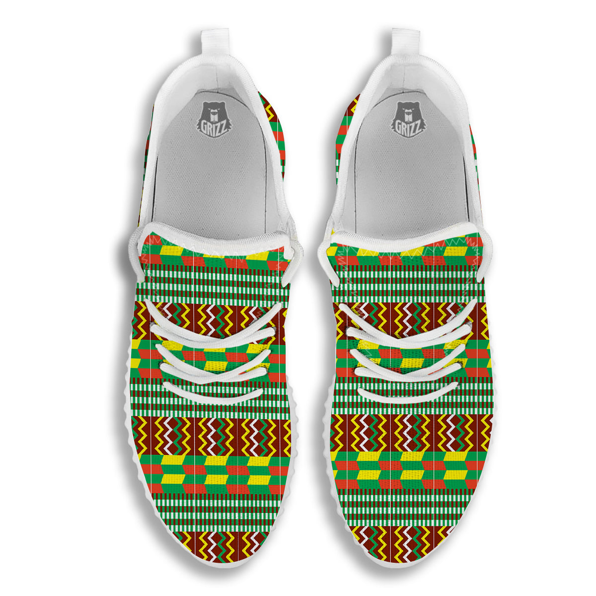 Kente Tribal West African Print Pattern White Walking Shoes-grizzshop