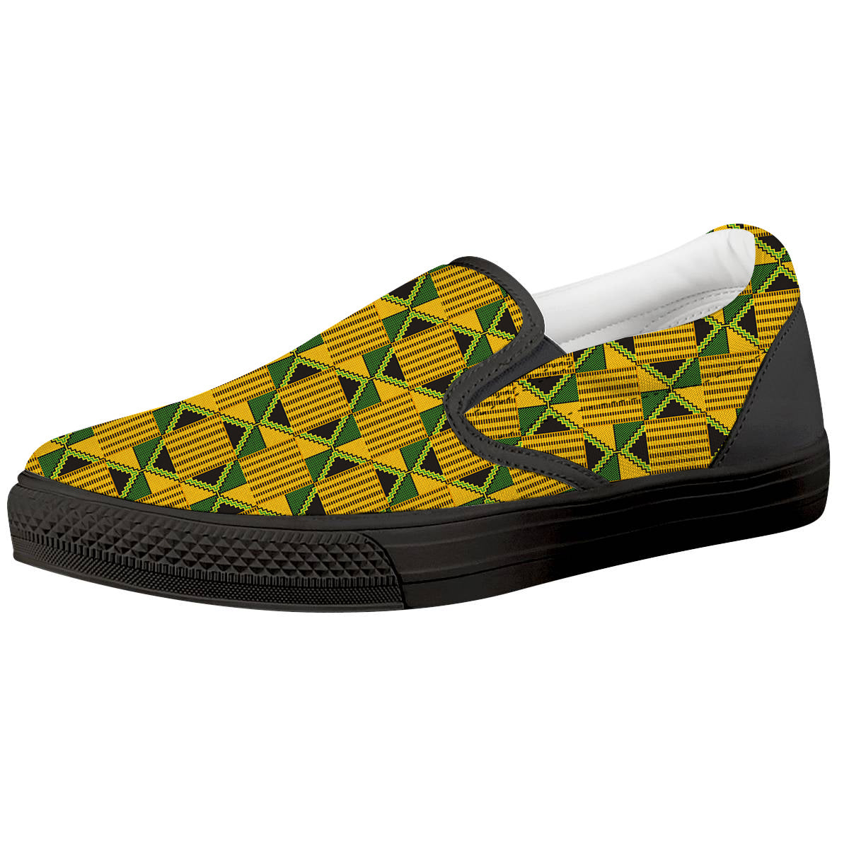 Kente Yellow Print Pattern Black Slip On Shoes-grizzshop