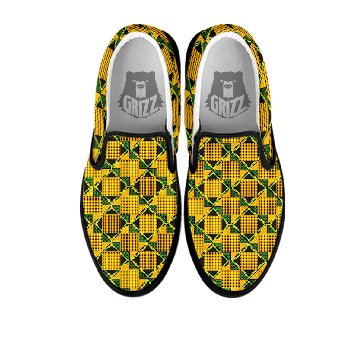 Kente Yellow Print Pattern Black Slip On Shoes-grizzshop