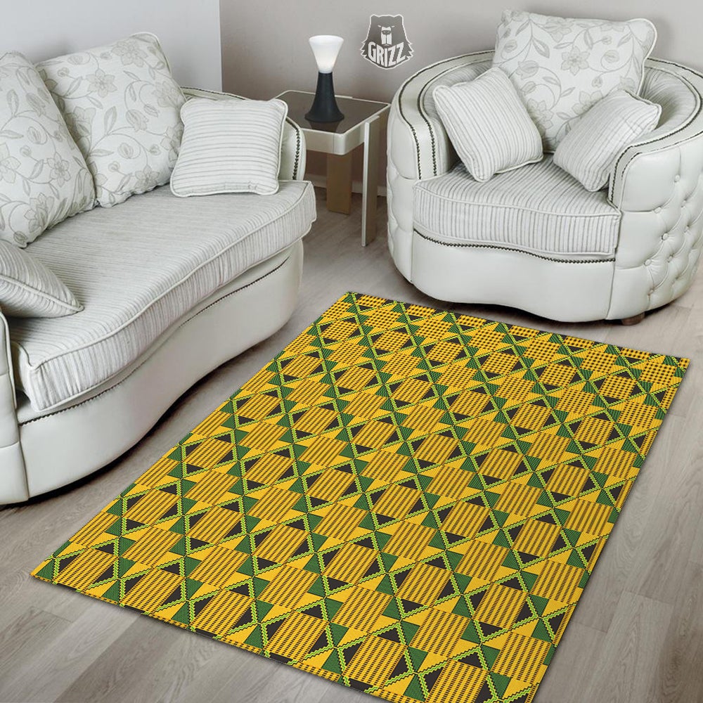 Kente Yellow Print Pattern Floor Mat-grizzshop