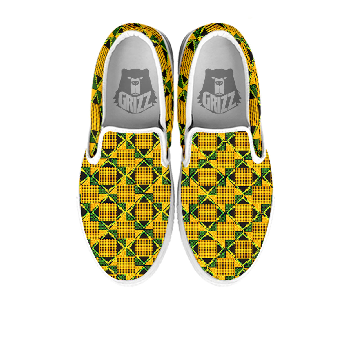 Kente Yellow Print Pattern White Slip On Shoes-grizzshop