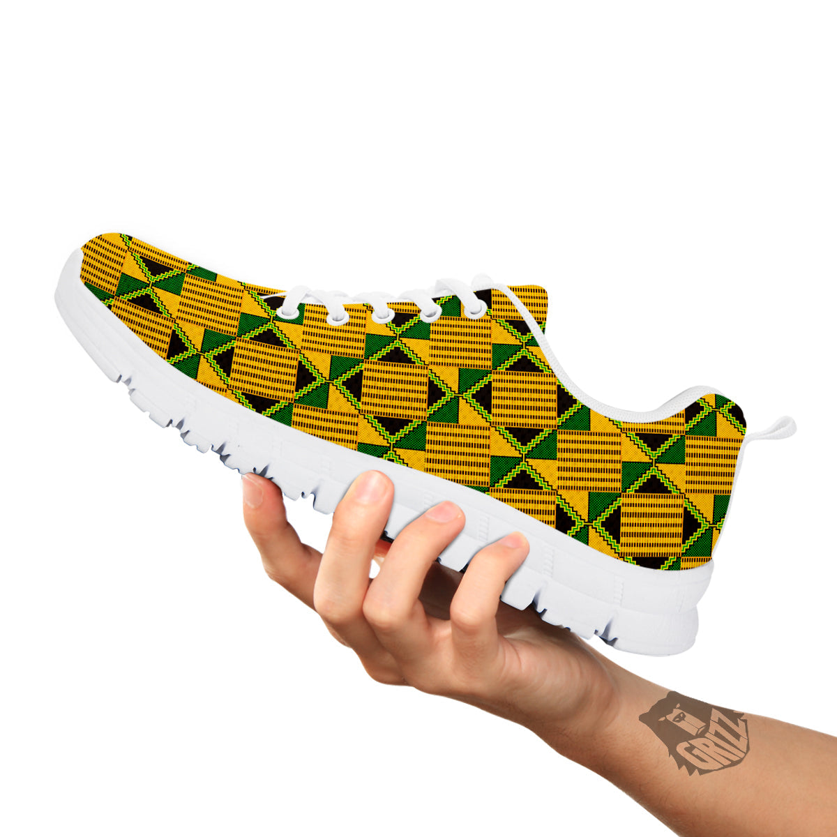 Kente Yellow Print Pattern White Sneaker-grizzshop