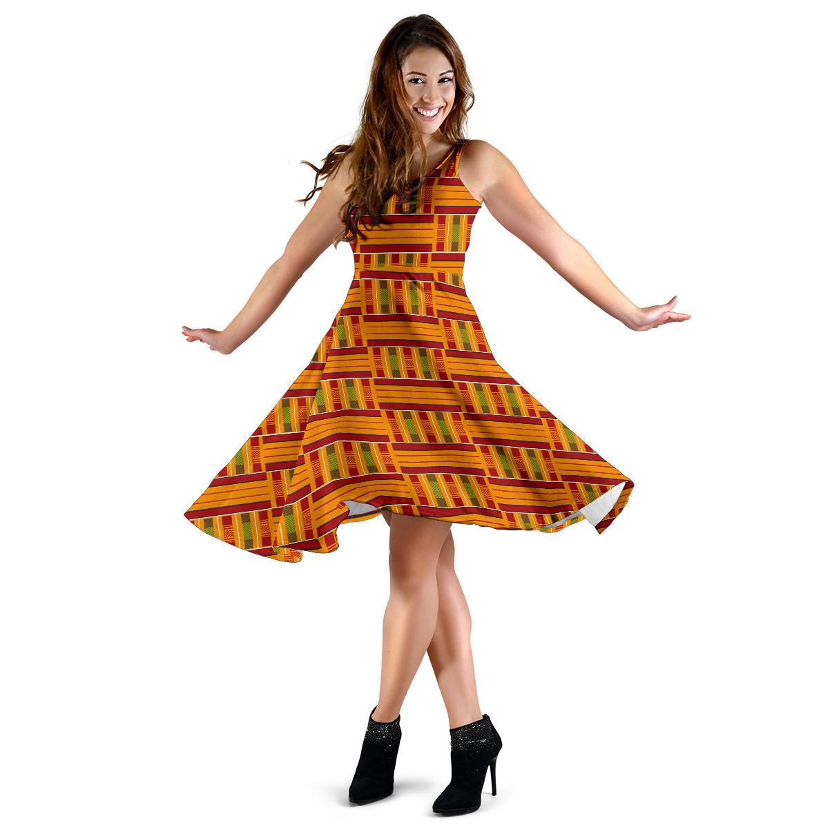 Kente African Print Pattern Dress-grizzshop