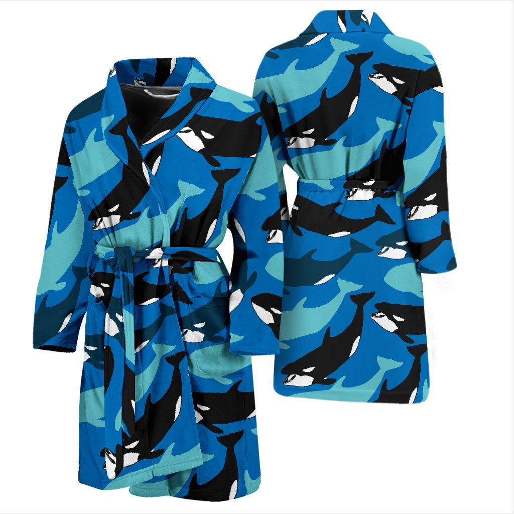 Killer Whale Orca Pattern Print Men Long Robe-grizzshop