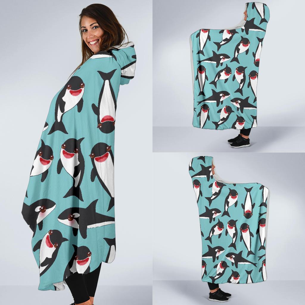 Killer Whale Orca Print Pattern Hooded Blanket-grizzshop