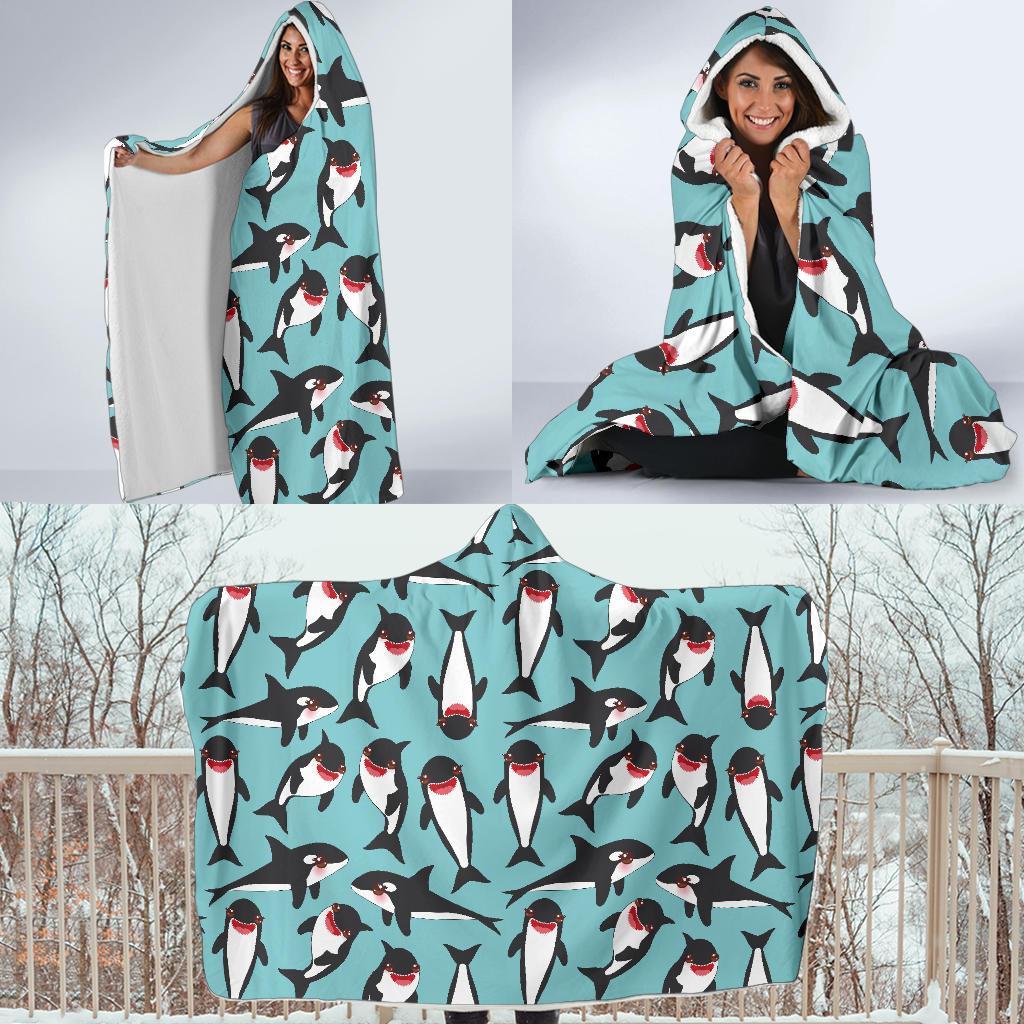 Killer Whale Orca Print Pattern Hooded Blanket-grizzshop