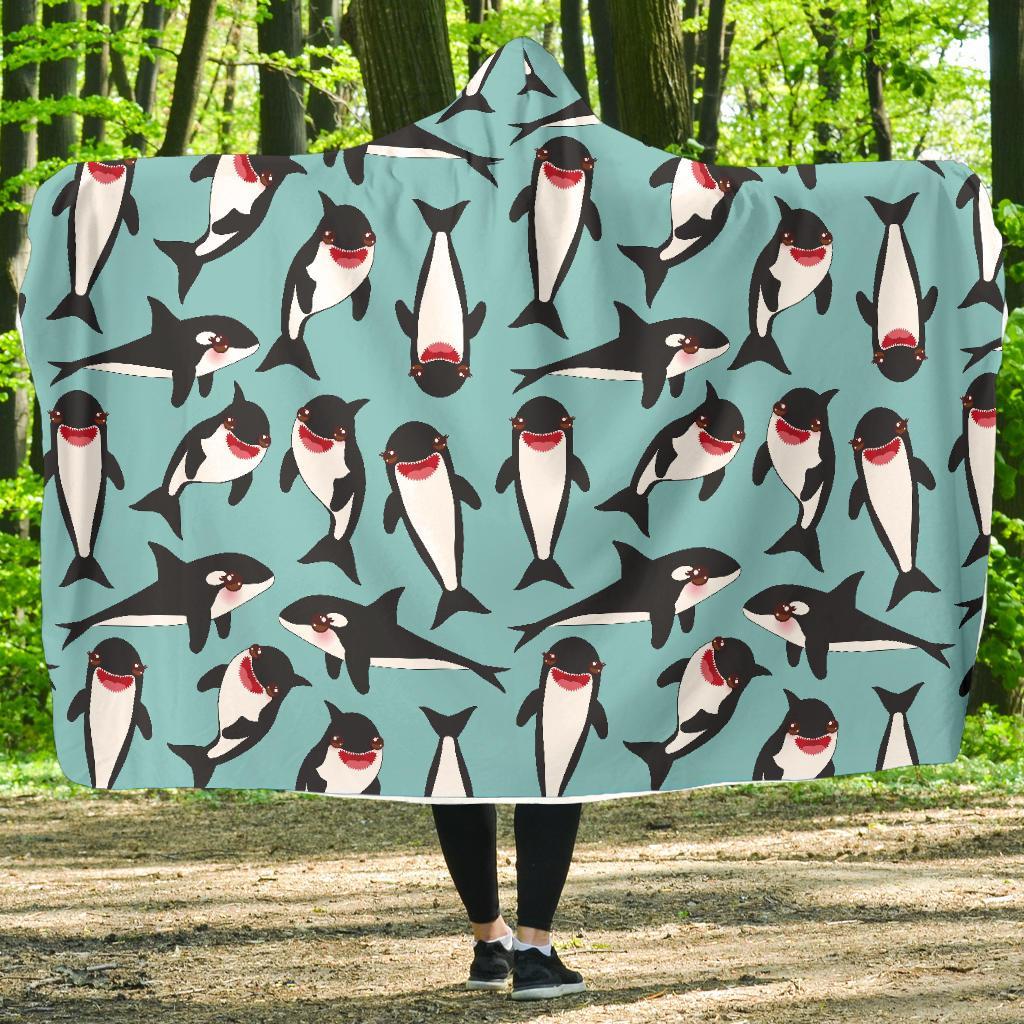 Killer Whale Orca Print Pattern Hooded Blanket-grizzshop