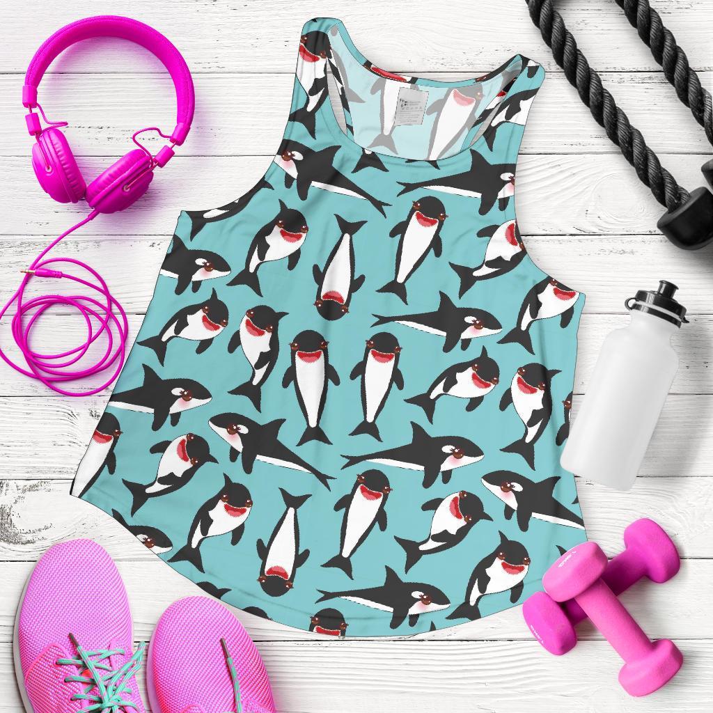 Killer Whale Orca Print Pattern Racerback Tank Tops-grizzshop