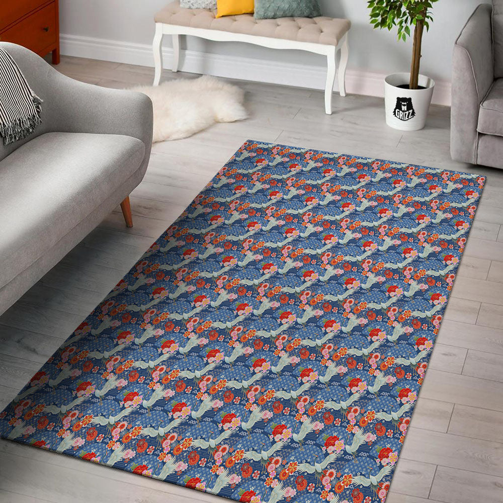 Kimono Bird Crane Print Pattern Floor Mat-grizzshop