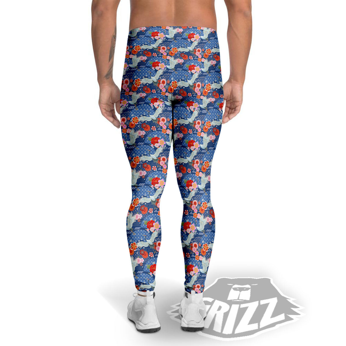 Kimono Bird Crane Print Pattern Men's Leggings-grizzshop